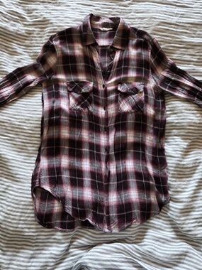 Plaid Button-Up Shirt in Burgundy, Pink and Black